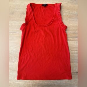 J. Crew Red Ribbed Tank Top with Ruffle Sleeves